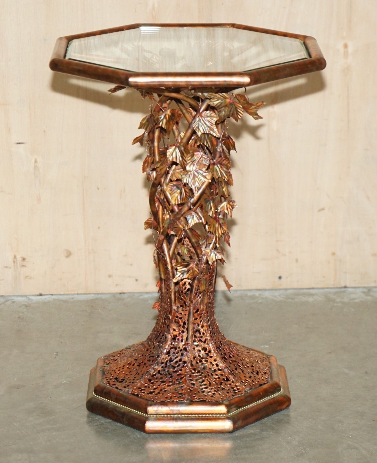 Stunning & Unique Pair Of Vintage 1960's Italian Copper Floral Side End Tables photo for sale