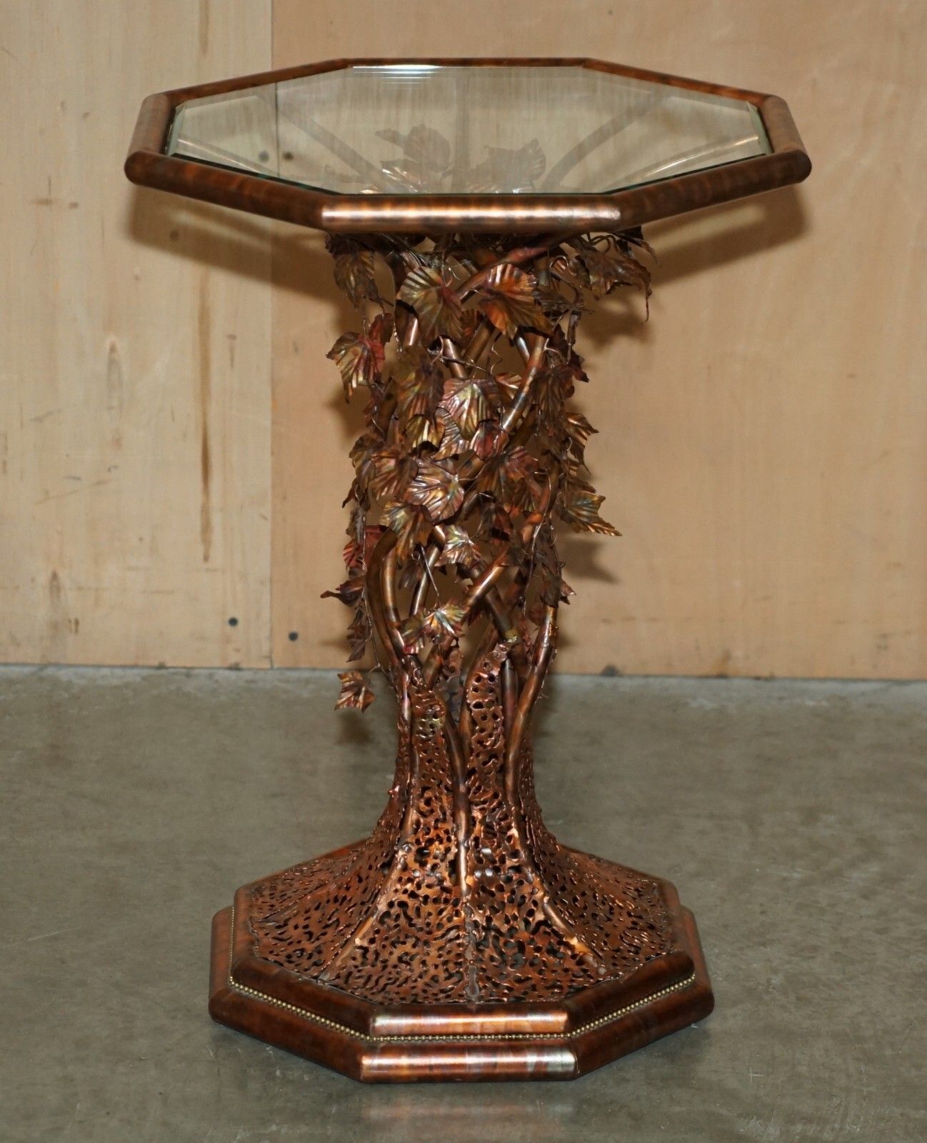 2750.0 Stunning & Unique Pair Of Vintage 1960's Italian Copper Floral Side End Tables photo