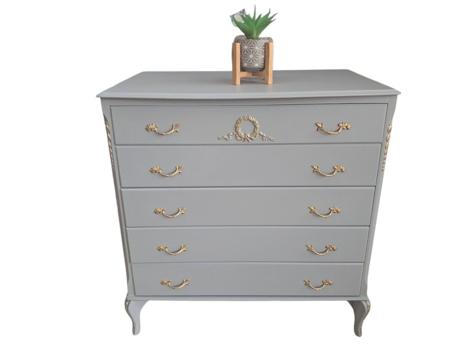 French Louis XV Chest Of Drawers Grey Gold Painted Refinished 1970 photo Furniture