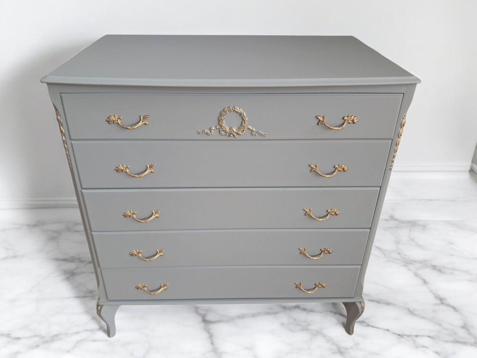 French Louis XV Chest Of Drawers Grey Gold Painted Refinished 1970 photo vintage