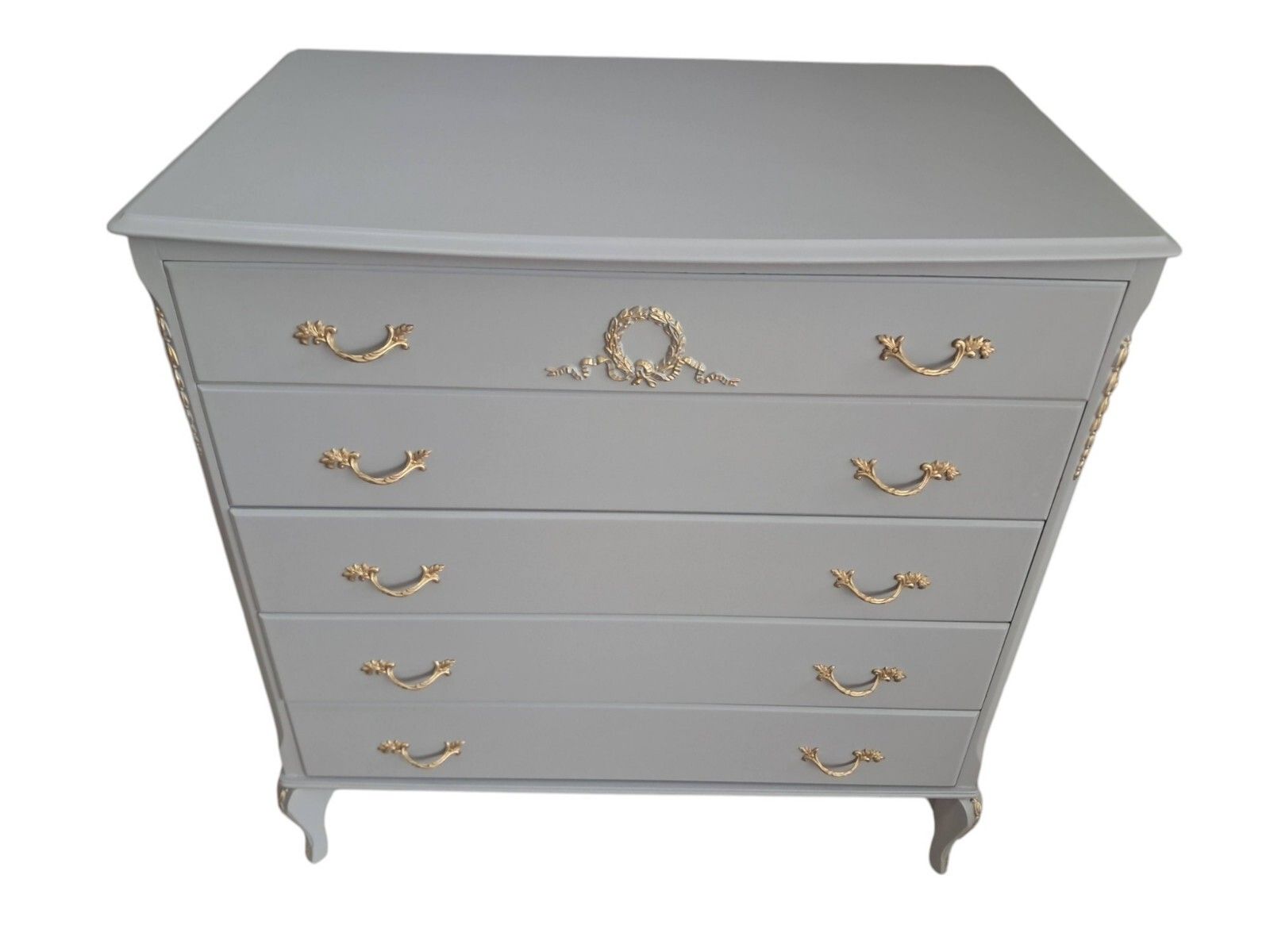 550.0 French Louis XV Chest Of Drawers Grey Gold Painted Refinished 1970 photo