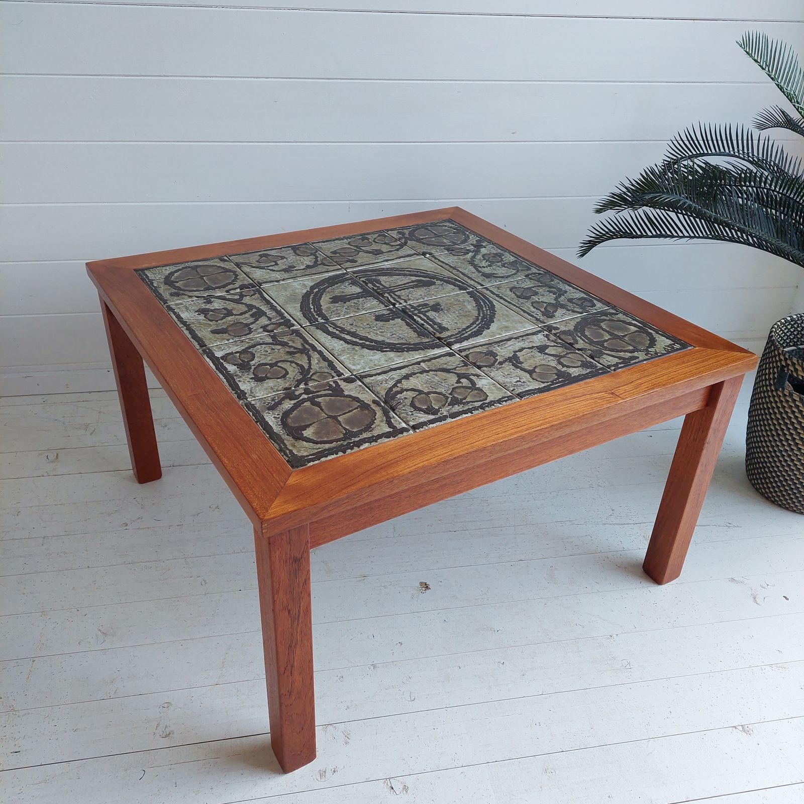 Mid Century Danish Ceramic And Teak Coffee Table By Ox Art For Trioh, 1970s photo Furniture