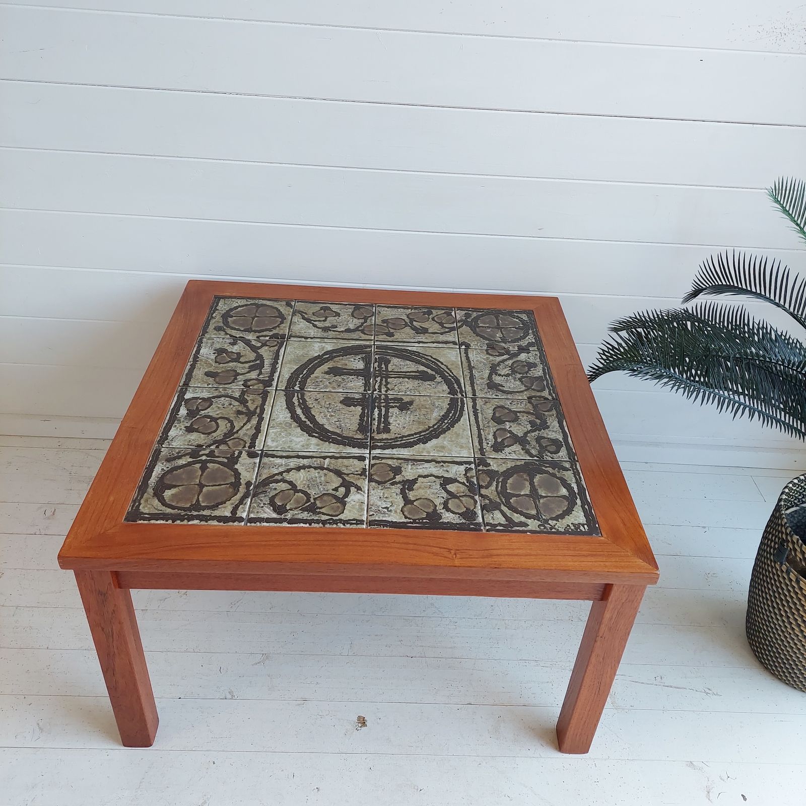 Mid Century Danish Ceramic And Teak Coffee Table By Ox Art For Trioh, 1970s photo 299.0