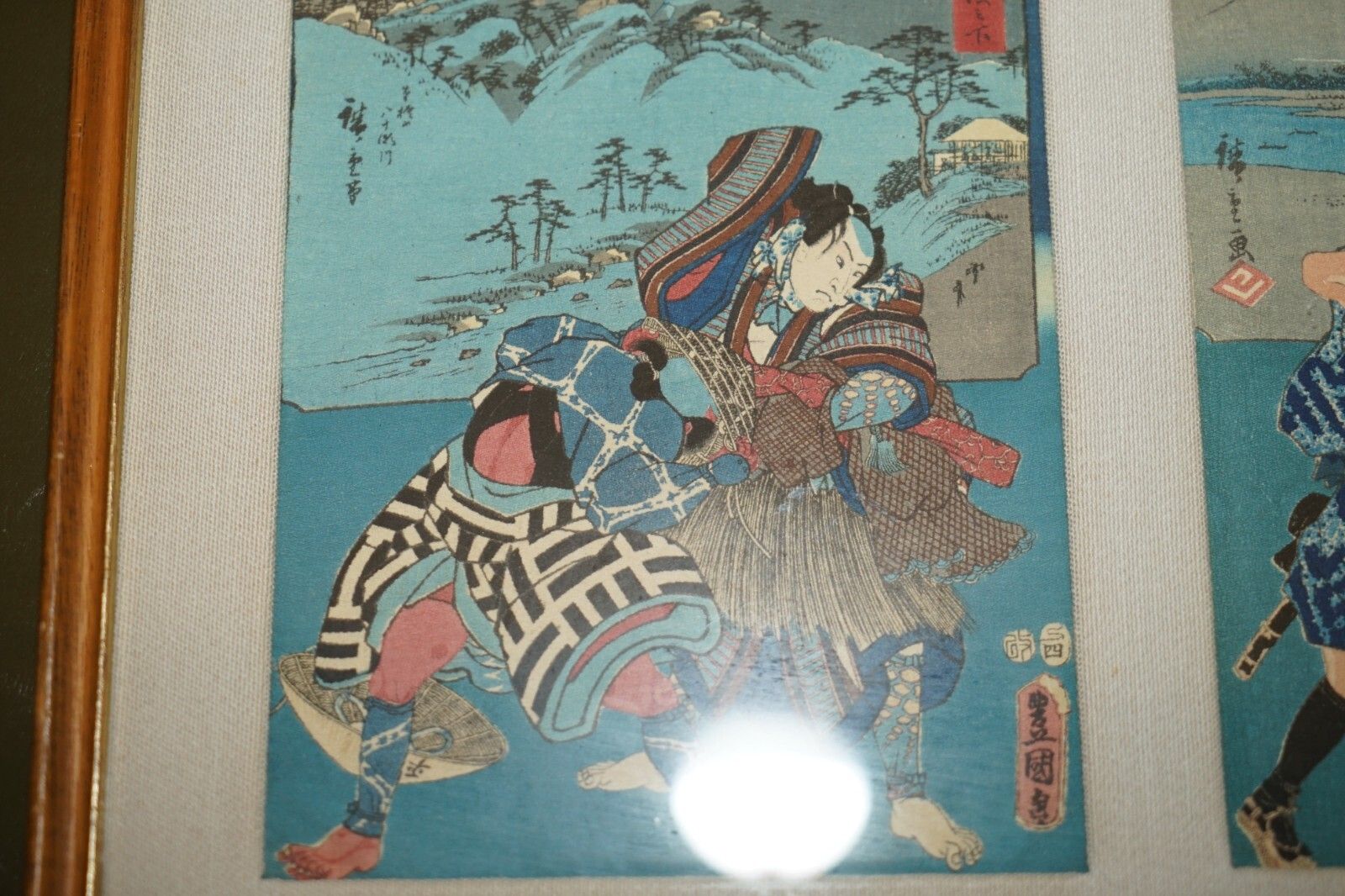 Six Fine Japanese Silk Block Print Pictures After Utagawa Hiroshige 1779 1858 photo vinterior