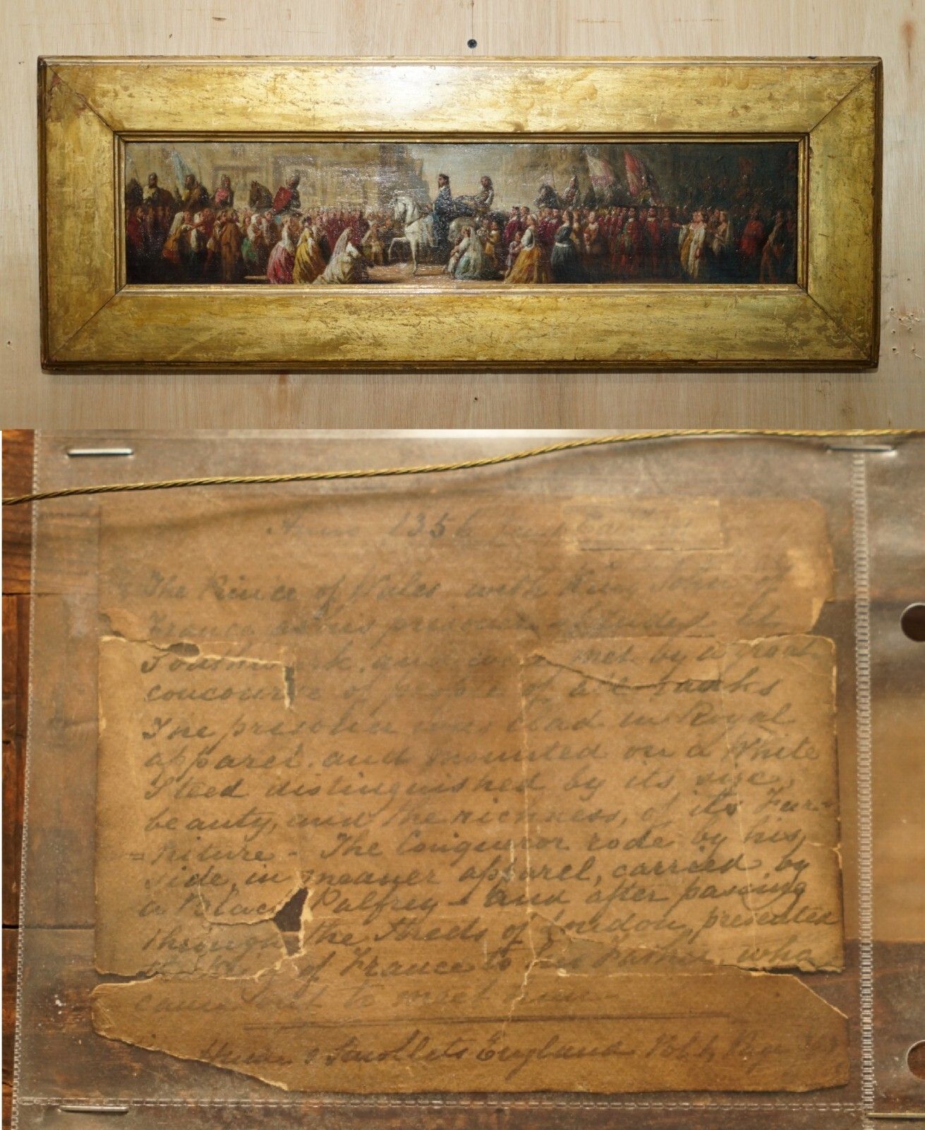Antique Oil Painting Of The Black Prince With King John II Of France As Prisoner