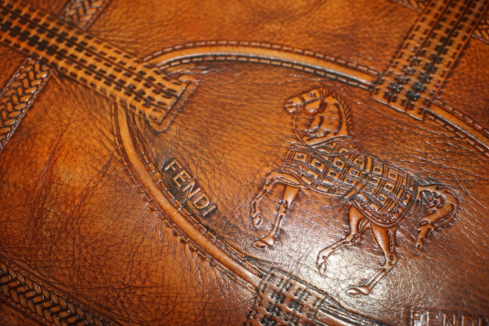 Rare Equestrian Embossed Fendi Crocodile Alligator Leather Patina Hand Dyed Sofa photo buy