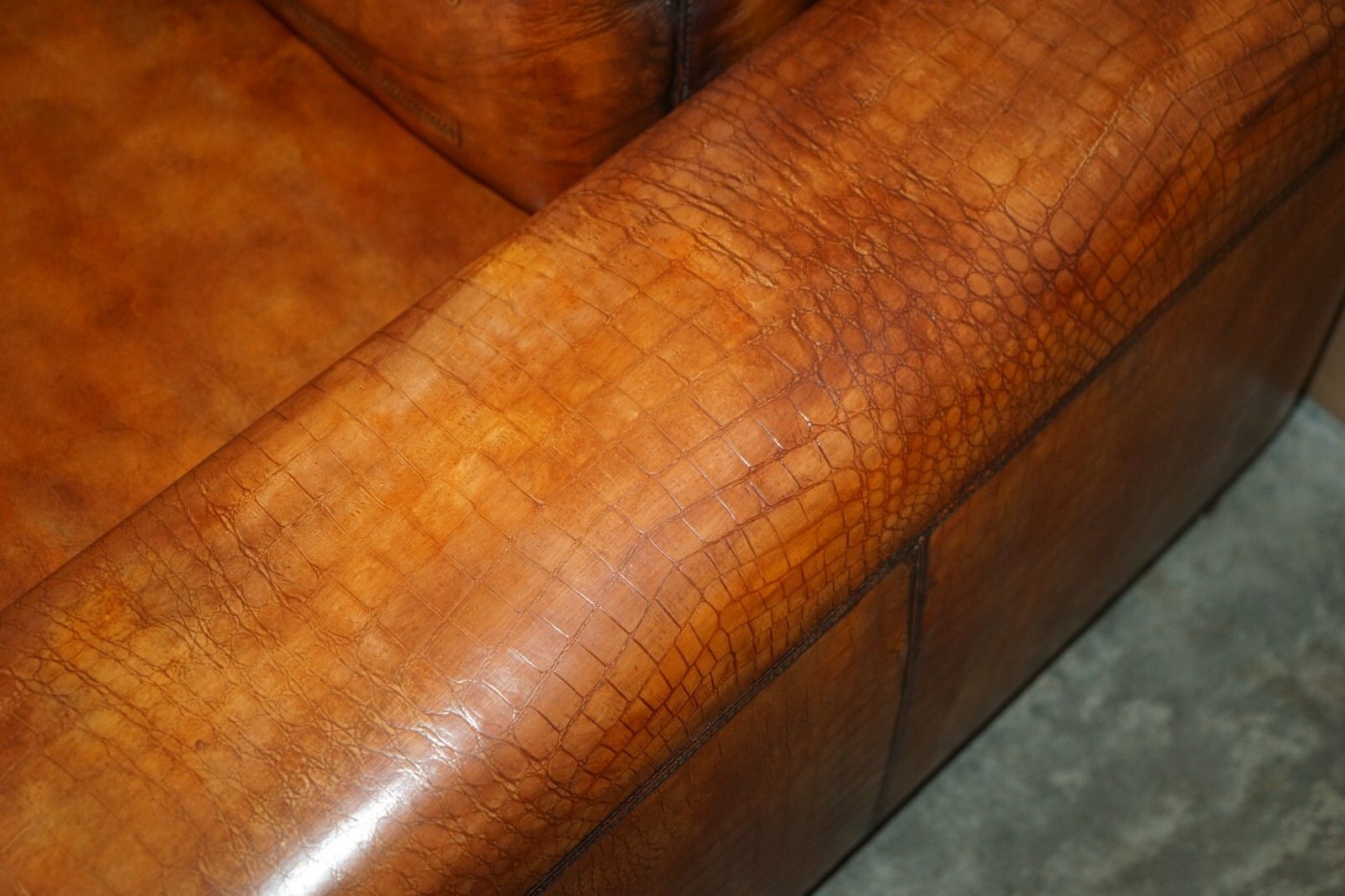 Furniture Rare Equestrian Embossed Fendi Crocodile Alligator Leather Patina Hand Dyed Sofa photo