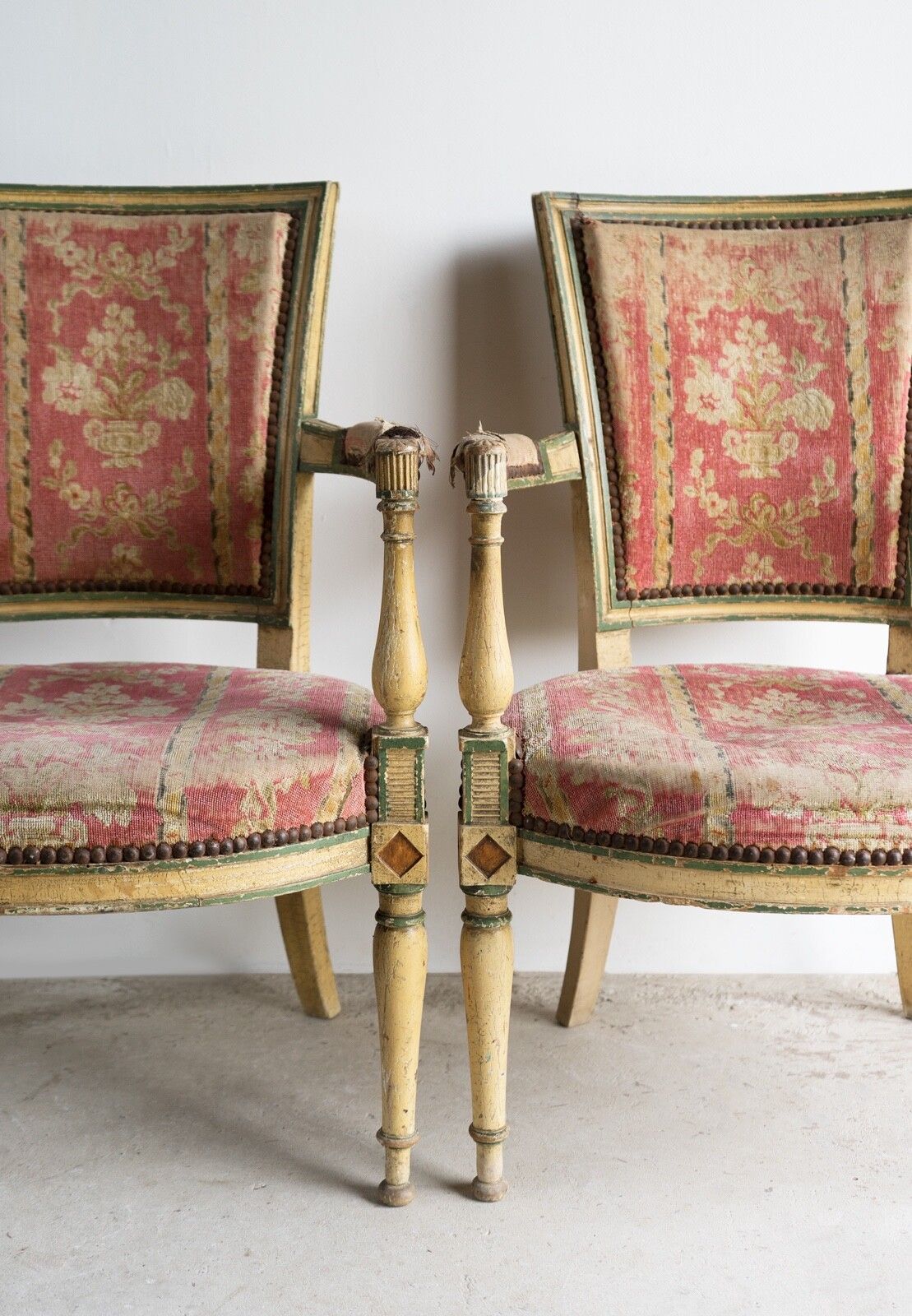 Pair Of Antique French Directoire Period Painted Armchairs, Late 18th Century photo for sale