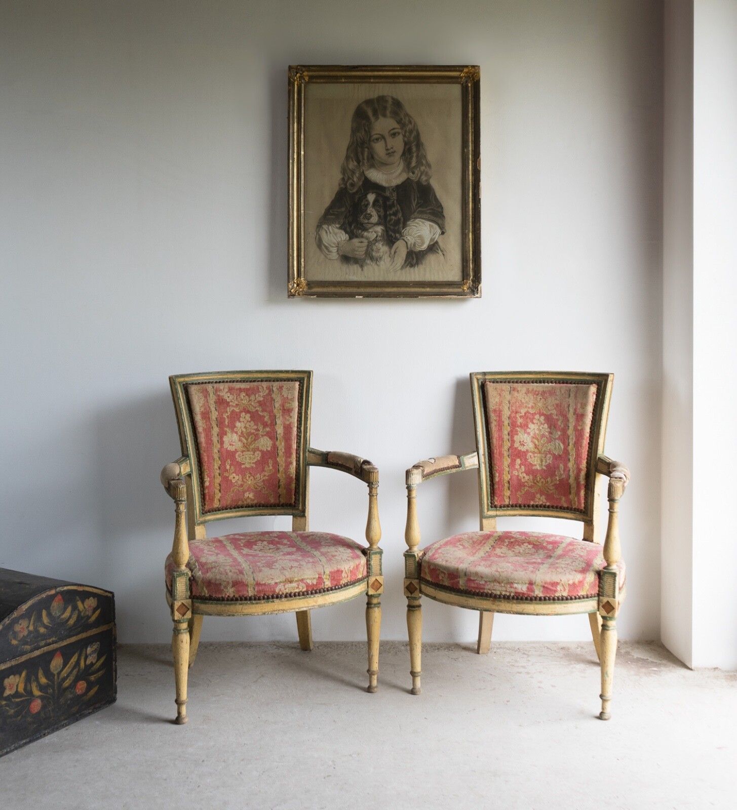 Pair Of Antique French Directoire Period Painted Armchairs, Late 18th Century photo Furniture