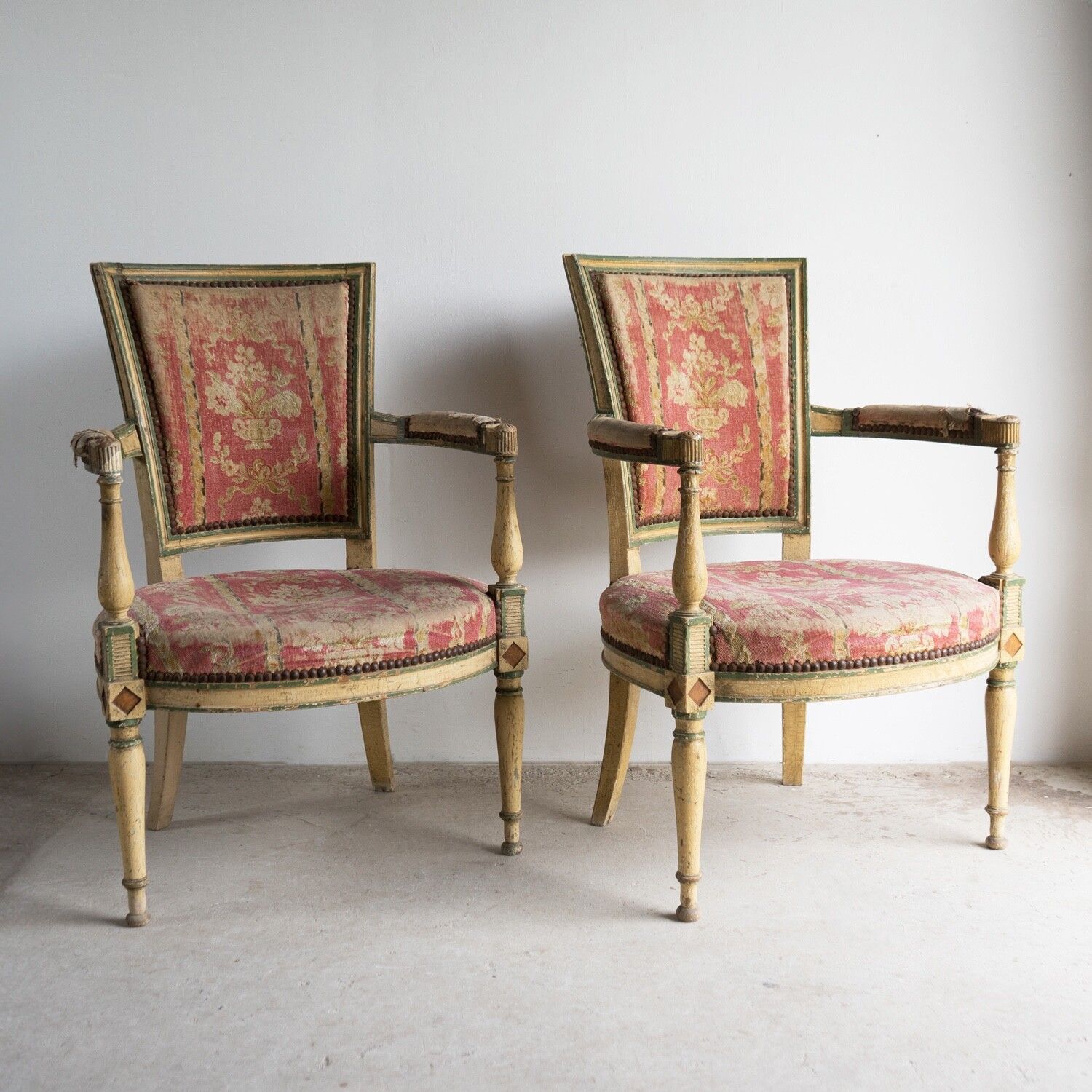 Pair Of Antique French Directoire Period Painted Armchairs, Late 18th Century photo vinterior
