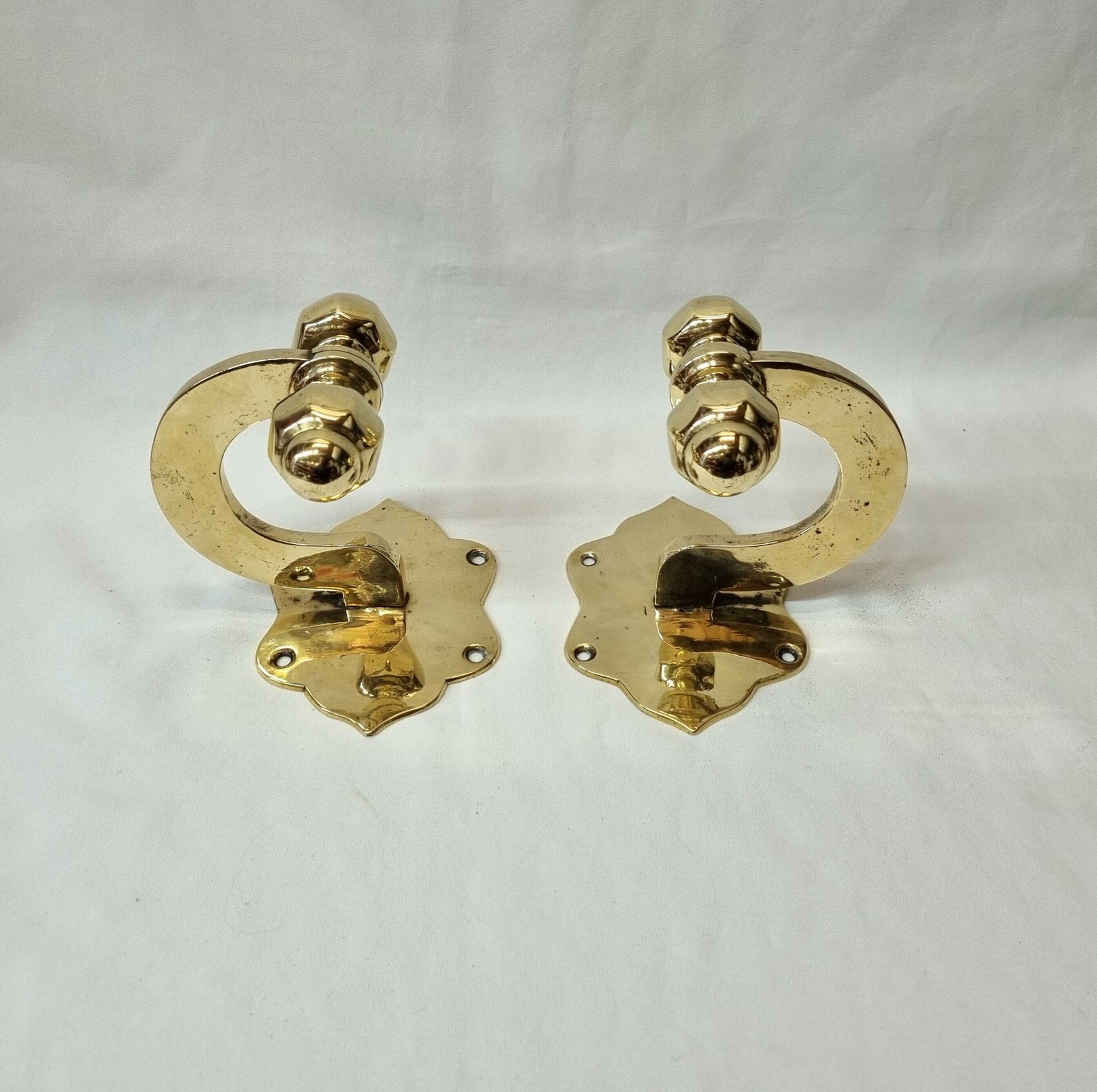 A Fine And Rare Pair Of 19th Century Heavy Brass Chimney Piece Opposing Jamb Hooks For Supporting Fireirons Either Side Of A Fireplace. photo Home Fixtures