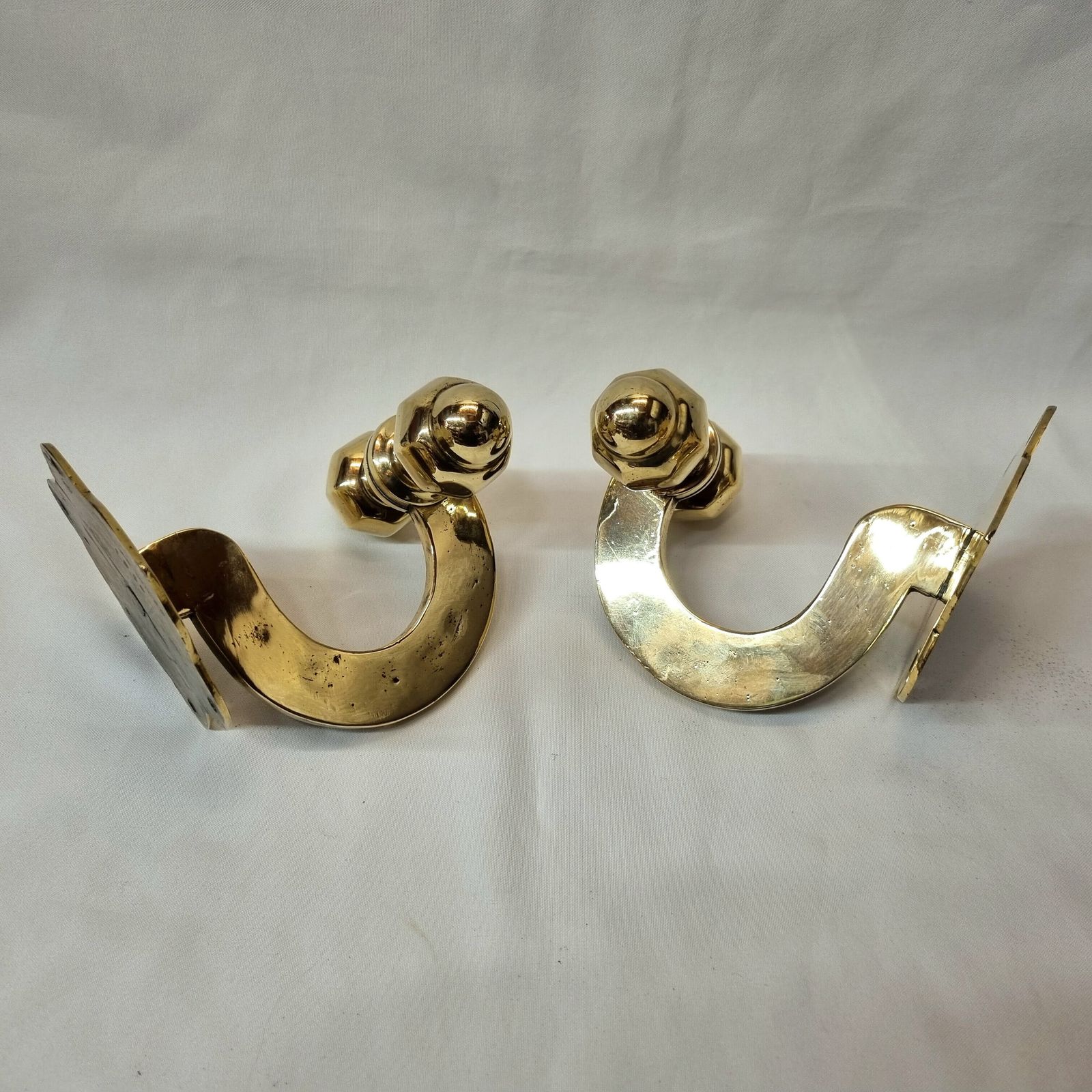 A Fine And Rare Pair Of 19th Century Heavy Brass Chimney Piece Opposing Jamb Hooks For Supporting Fireirons Either Side Of A Fireplace. photo buy