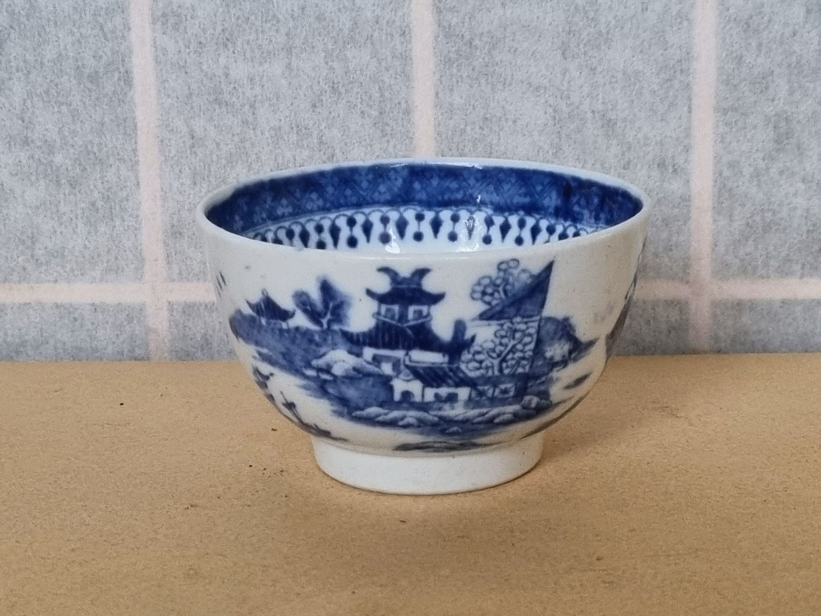 Georgian Tea Bowl | 18th Century English Blue White | Chinoiserie Pagoda Pattern | British Antique Porcelain
