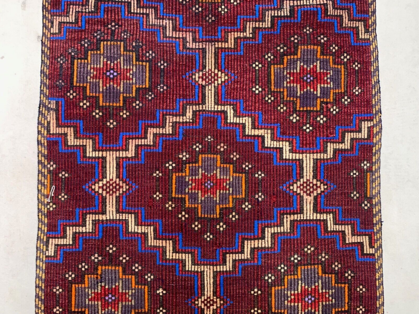 photo for sale Old Turkish Kilim Runner 290x94 Cm, Shabby Chic, Vintage Kelim Red Black