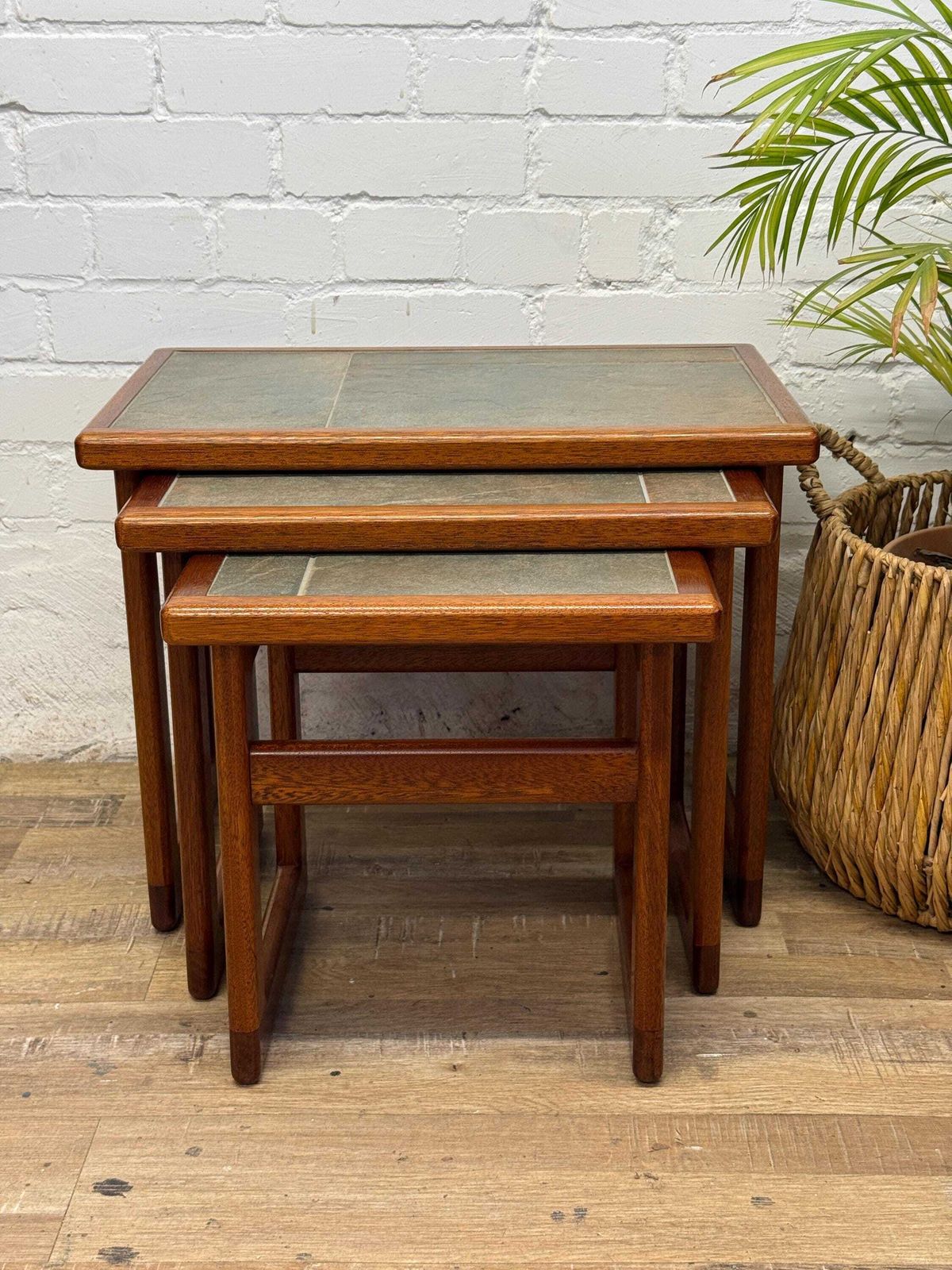 Mid Century Nest Of Tables Tiled Top Teak photo Furniture