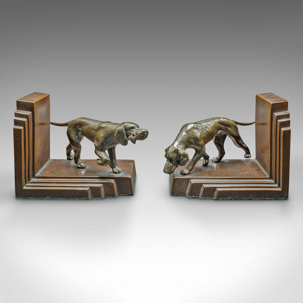 Pair Of Vintage Pointer Bookends, French Bronze, Dog Figure, Book Rest, Art Deco photo Home Decor