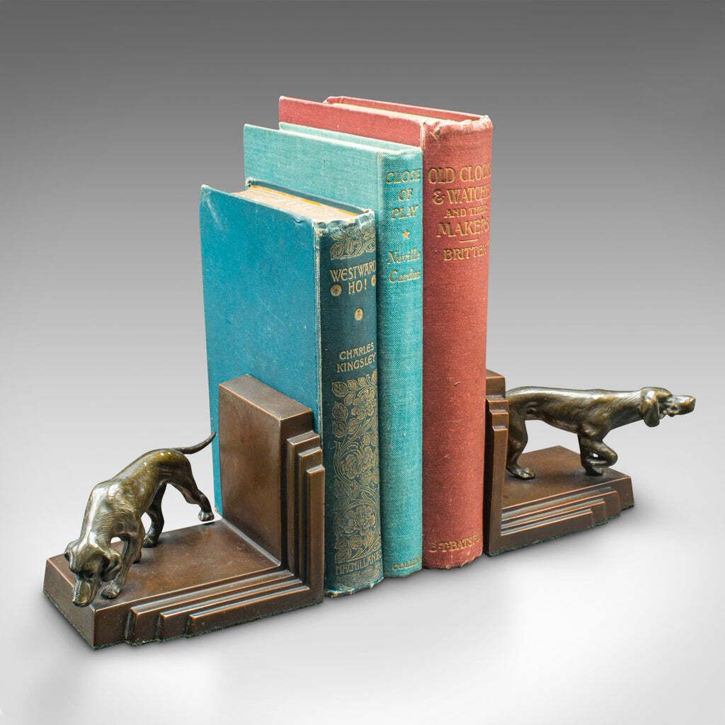 Home Decor Pair Of Vintage Pointer Bookends, French Bronze, Dog Figure, Book Rest, Art Deco photo
