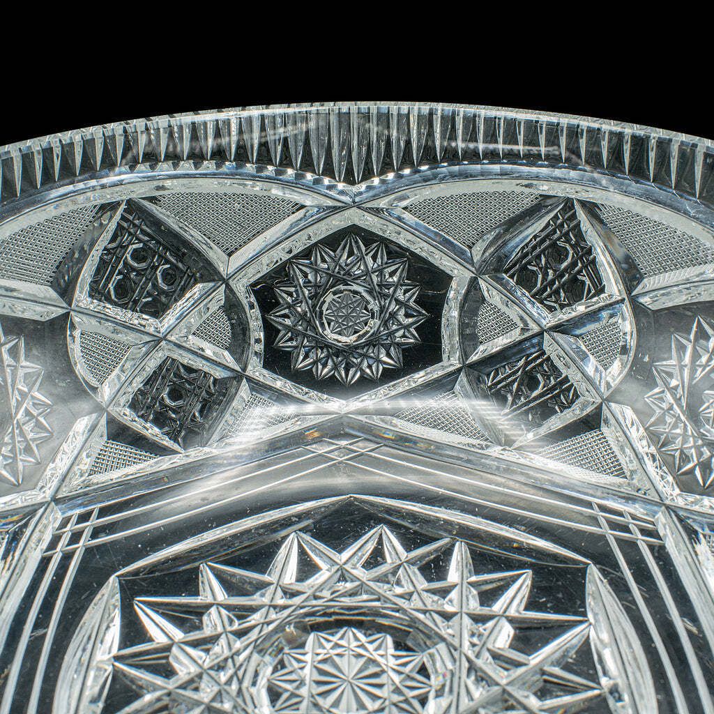 Vintage Centrepiece Fruit Bowl, English, Cut Crystal Glass, Decor, Serving Dish photo vinterior