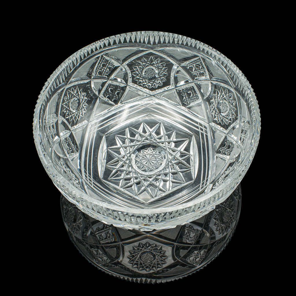 Vintage Centrepiece Fruit Bowl, English, Cut Crystal Glass, Decor, Serving Dish photo buy