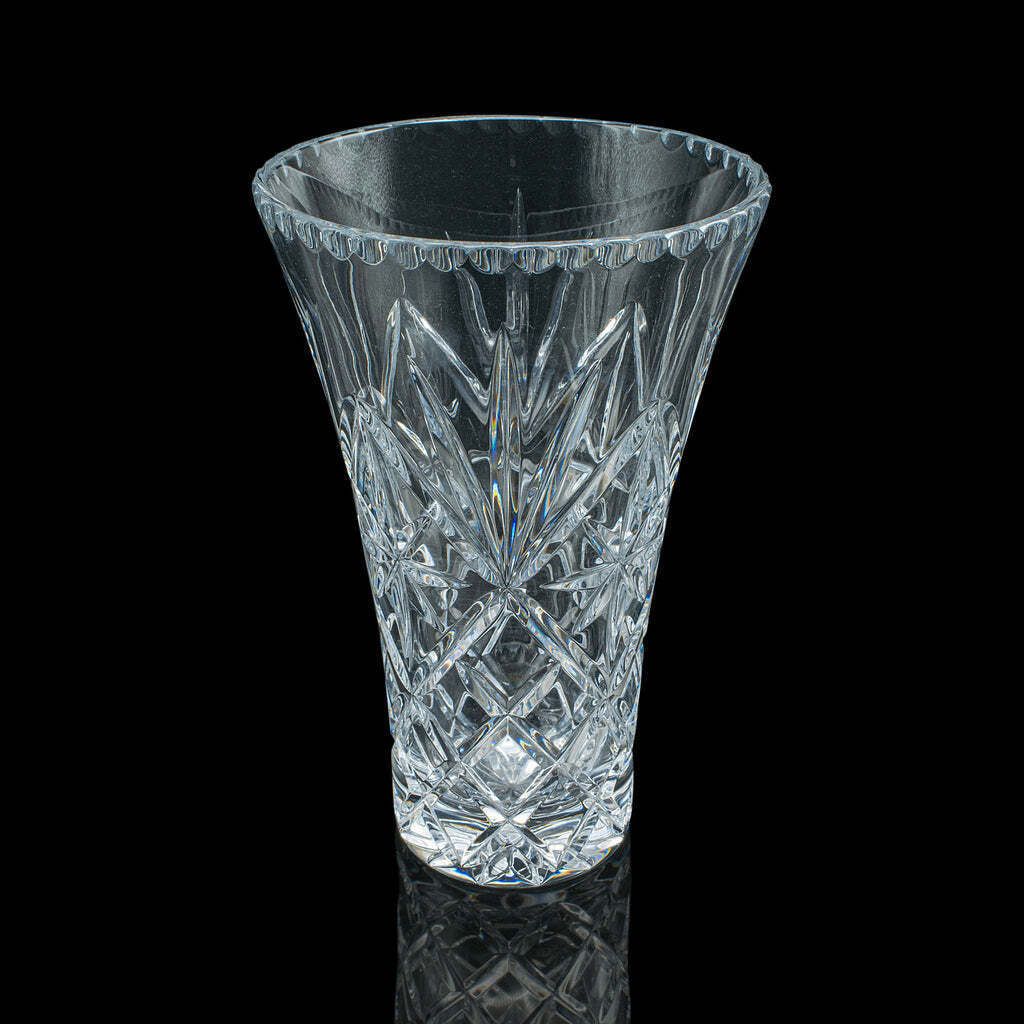 Tall Vintage Display Vase, English, Cut Crystal Glass, Flower Sleeve, Decorative