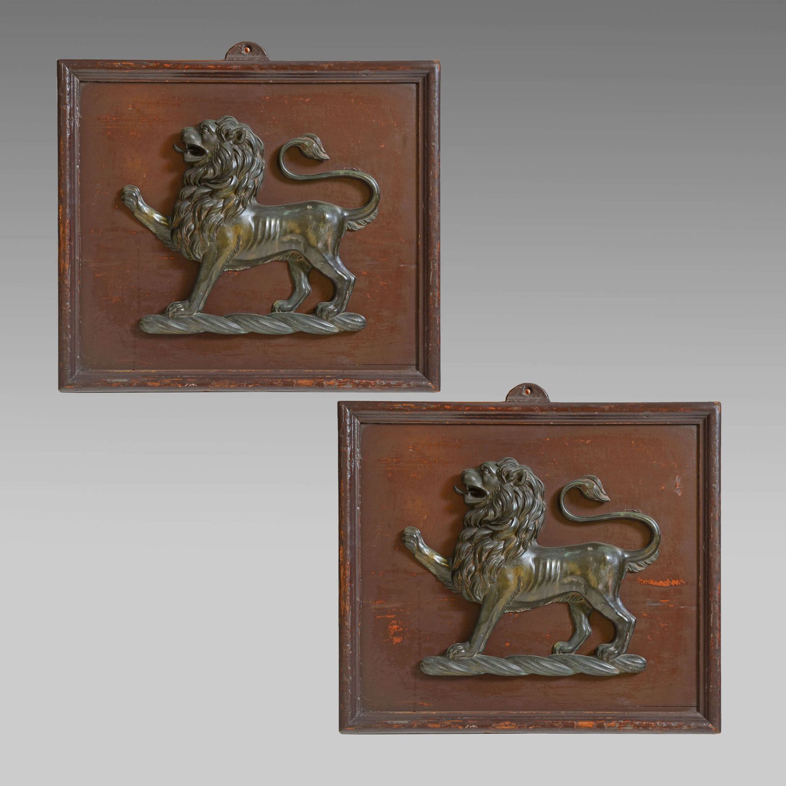 A Pair Of 18th Century Heraldic Bronze Lion Crests photo buy