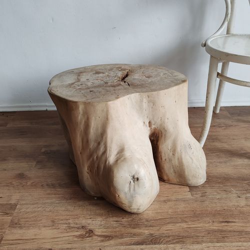 Natural Wood Side Table Stump Oak Heavy Wabi Sabi, Organic Shape, Treated photo furniture