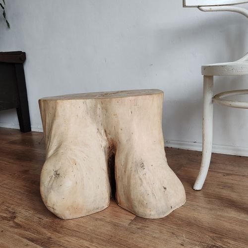 Natural Wood Side Table Stump Oak Heavy Wabi Sabi, Organic Shape, Treated photo Furniture