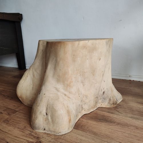 Natural Wood Side Table Stump Oak Heavy Wabi Sabi, Organic Shape, Treated photo vinterior
