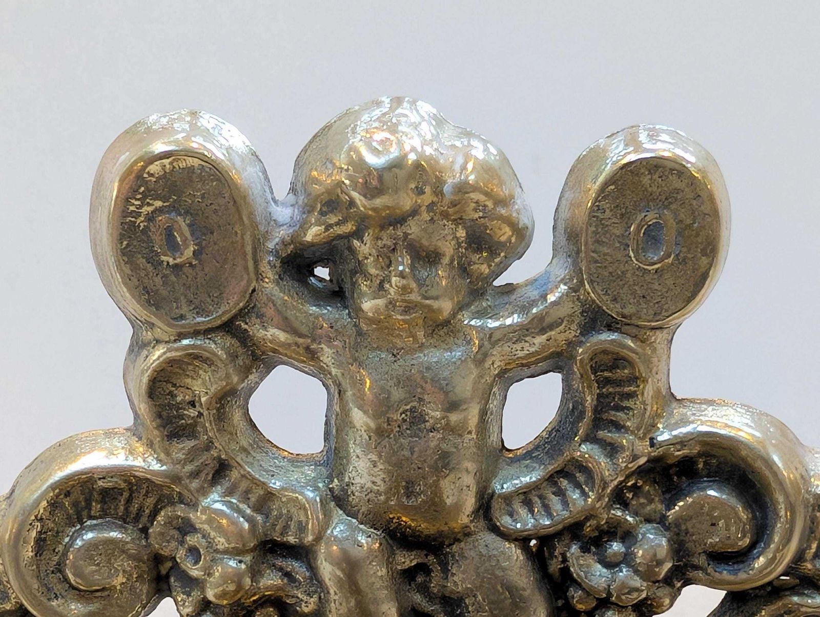Wonderful Antique Putti Cherub Rococo French Art Nouveau Double Solid Brass Inkwell, Letter Holder. photo buy