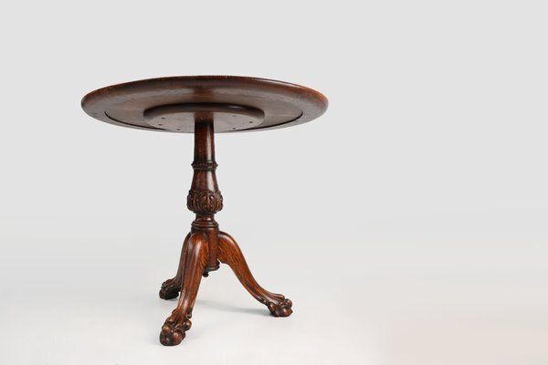 Antique English Hand Carved Oak Side Table With Lions Head Feet, 1890s photo vintage
