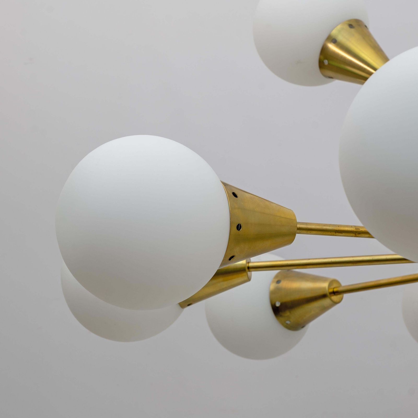 Mid Century Modern Italian Brass And Glass Opaline Large Sputnik Chandelier, 70s photo 6440.0