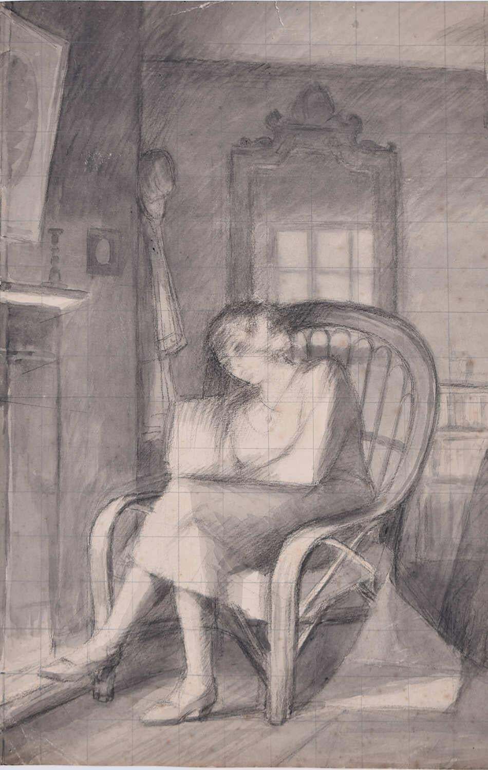 Watching Over The Fire, Pencil Drawing By Hillary Hennes