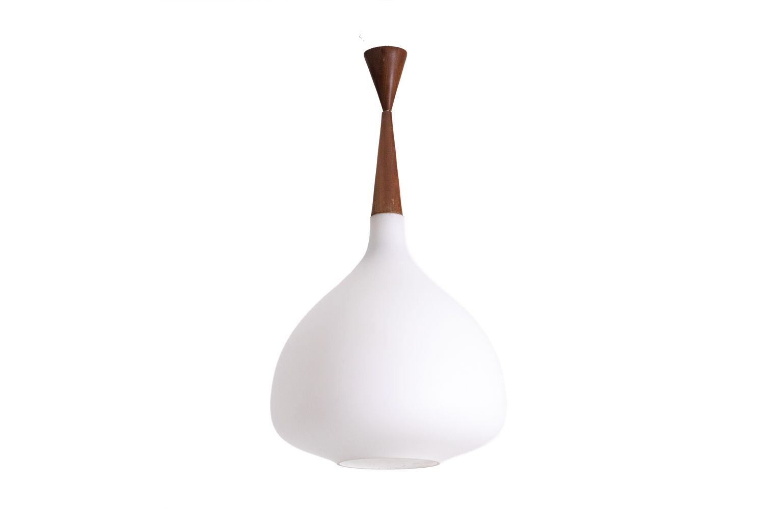 Suspension In White Opaline Glass And Blond Mahogany. 1960s.