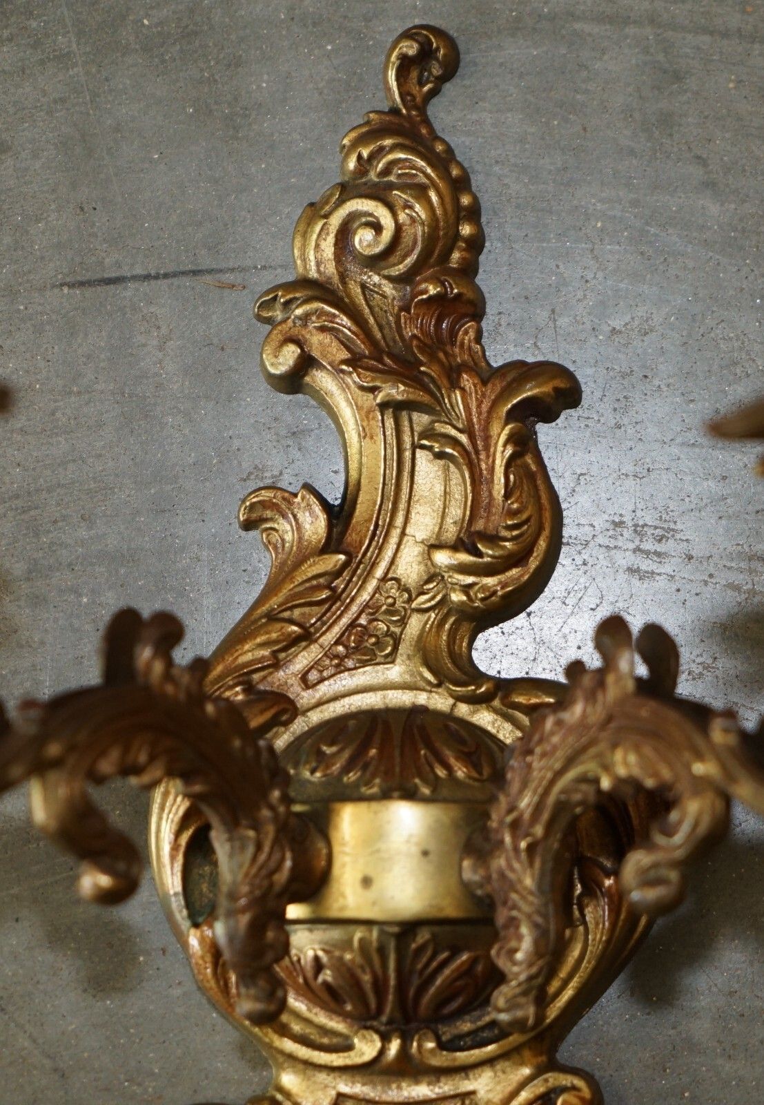 photo buy Ornate Pair Of Stunning Antique French 1920's Bronzed Candle Sconce Wall Lights