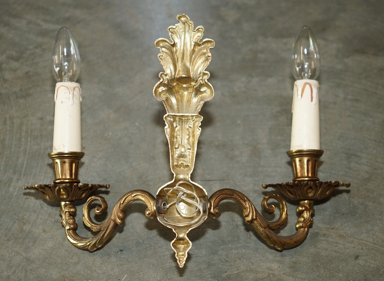 photo buy Wide Pair Of Stunning Antique French 1920's Bronzed Candle Sconce Wall Lights