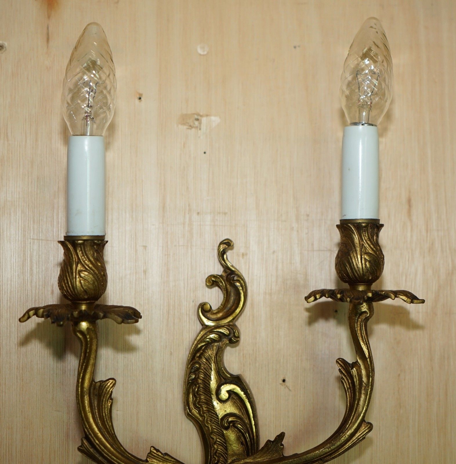 Pair Of Stunning Antique French 1920's Gilt Bronzed Candle Sconce Wall Lights photo for sale