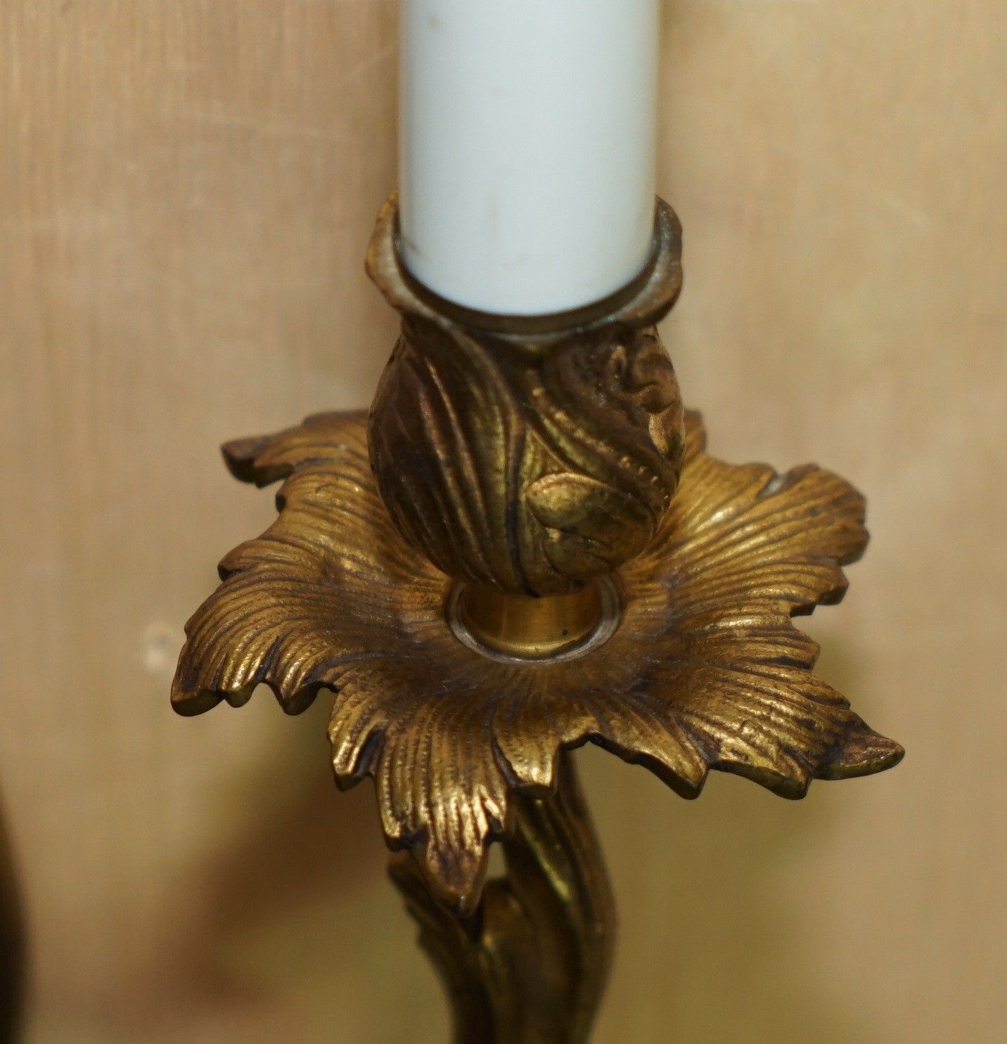 Pair Of Stunning Antique French 1920's Gilt Bronzed Candle Sconce Wall Lights photo vinterior
