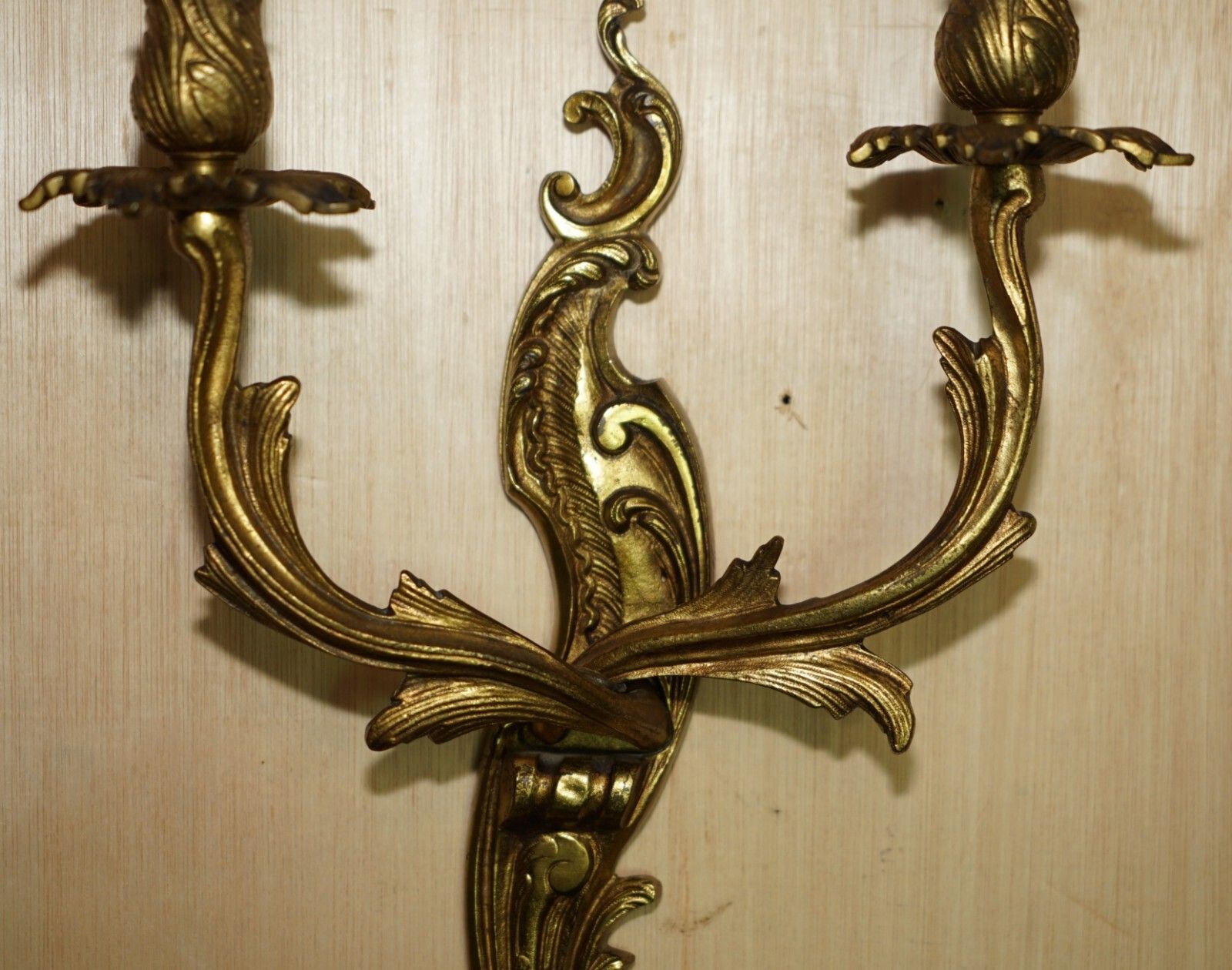 Pair Of Stunning Antique French 1920's Gilt Bronzed Candle Sconce Wall Lights photo buy