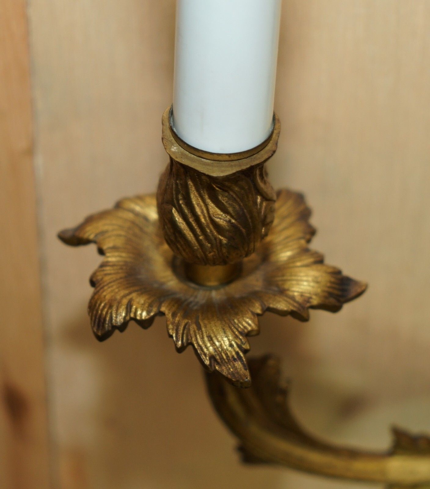 photo buy Pair Of Stunning Antique French 1920's Gilt Bronzed Candle Sconce Wall Lights