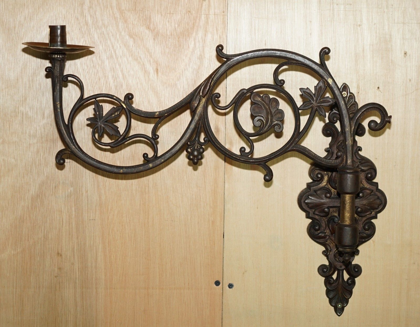 photo buy Pair Of Stunning Antique Gilt Bronze Very Large Candle Sconce Wall Light Holders