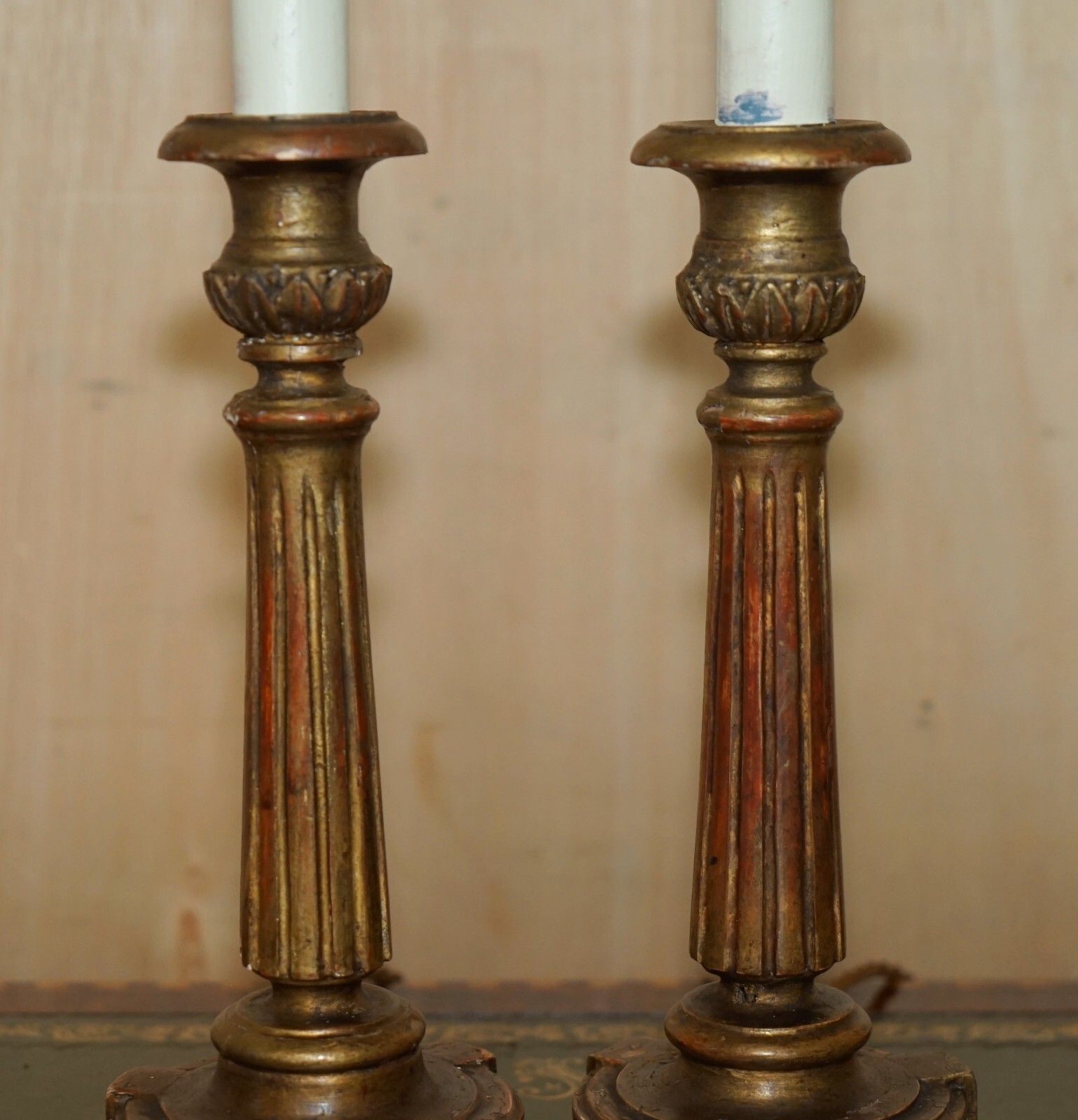 Pair Of Circa 1900 Corinthian Pillar Desk Lamps Converted From Candelabras photo for sale