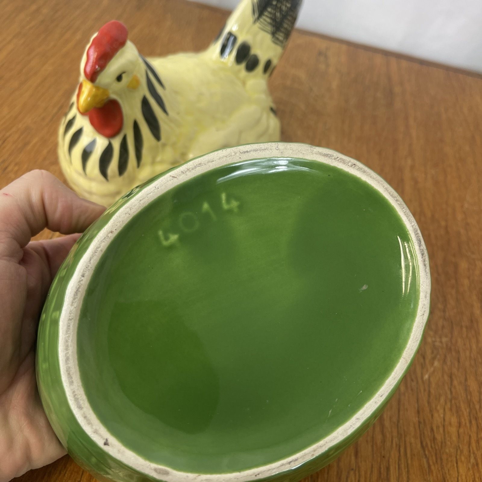 photo for sale Ceramic Egg Holder Basket With Hood Rooster And Hen Hand Painted By Zellerkeramik 90s