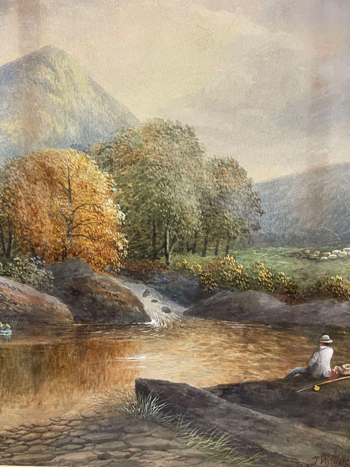 80.0 19th Century John Wallace English River Fishing Scene Oil On Board Painting. photo
