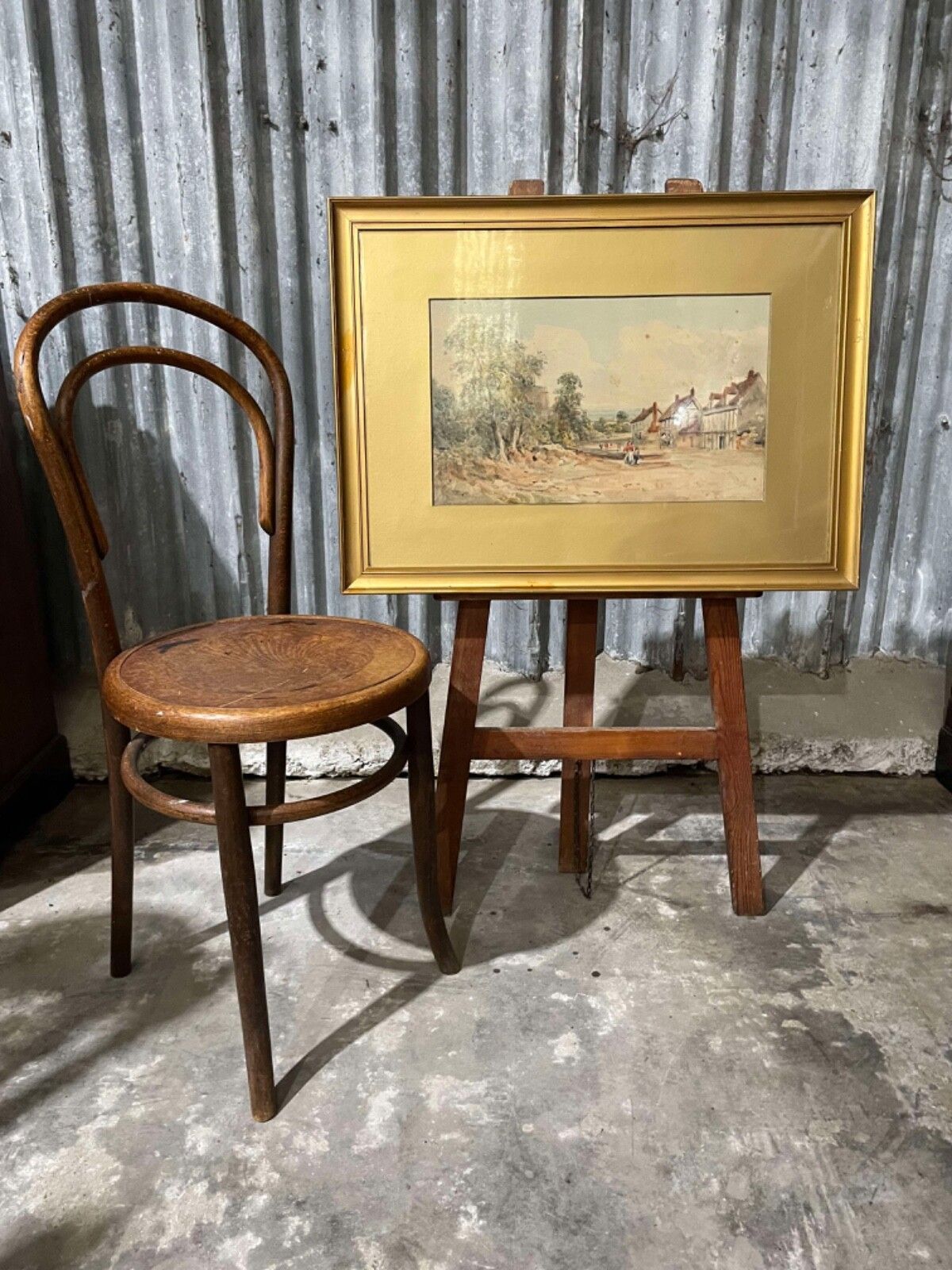 19th Century Alcester Village Warwickshire Watercolour Landscape Painting. photo furniture