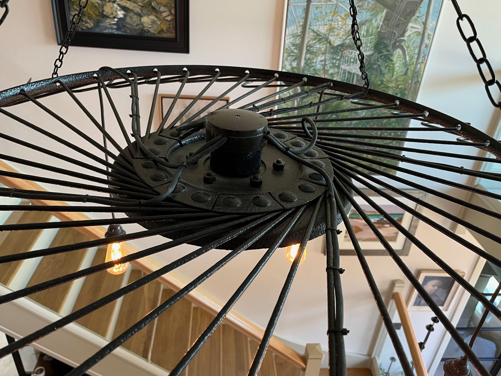 Upcycled Agricultural Chandelier, Wired For Bulbs. Perfect For Barn/Large Space. photo buy