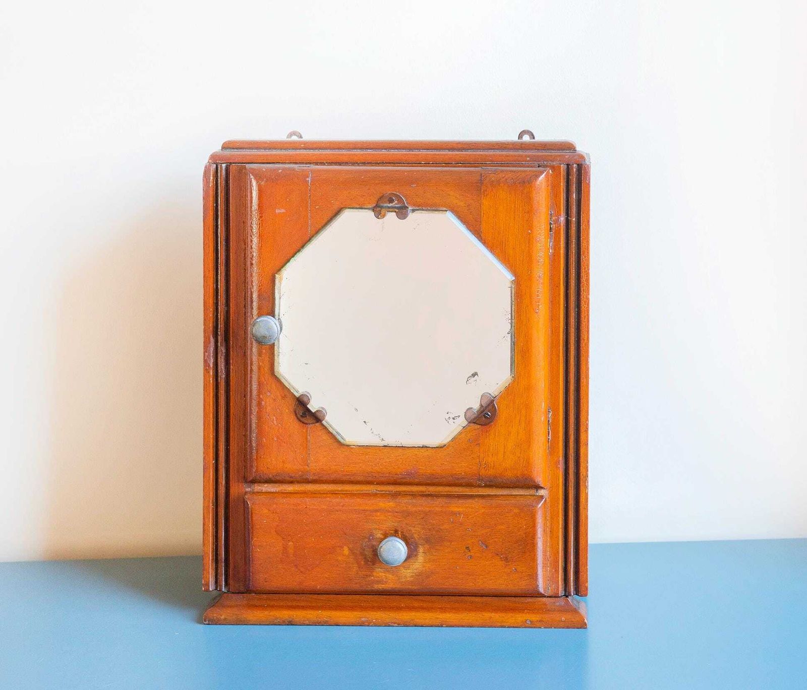 Wall Cabinet With Mirror, Antique Apothecary Chest, Art Deco Storage Unit, Dutch Medicine Cabinet, Bathroom Furniture photo vinterior