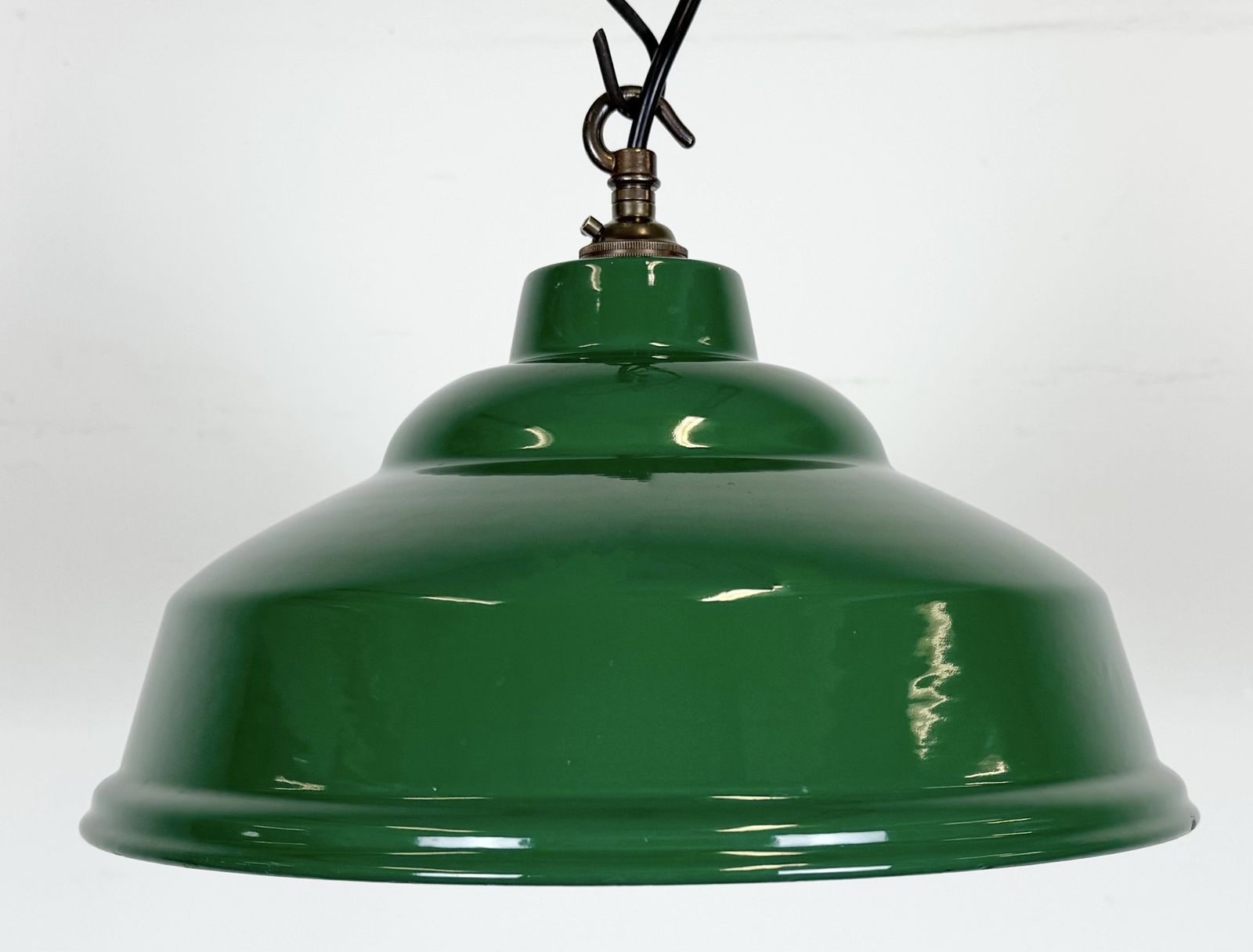 Industrial British Green Enamel Factory Pendant Lamp, 1960s photo vintage