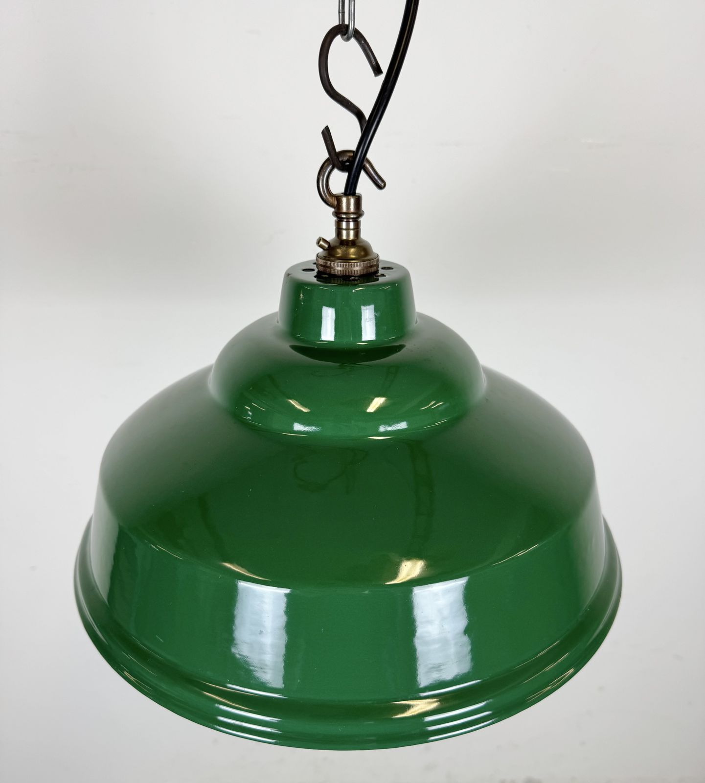 Lighting Industrial British Green Enamel Factory Pendant Lamp, 1960s photo