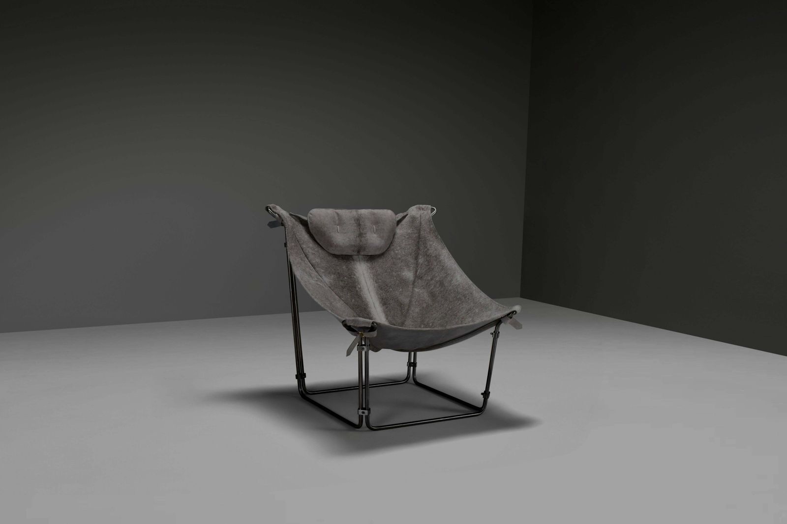 ‘Buffalo’ Lounge Chair In Cow Hide And Steel By Kwok Hoi Chan, France 1969 photo furniture