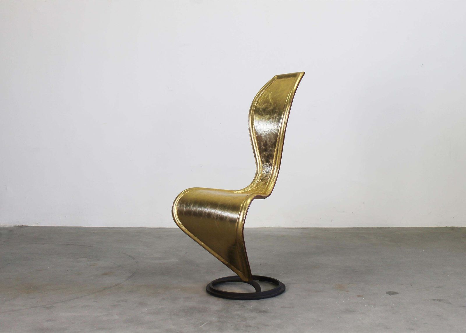 Tom Dixon S Chair In Gold Leather And Metal Structure By Cappellini 2000s photo 2426.0
